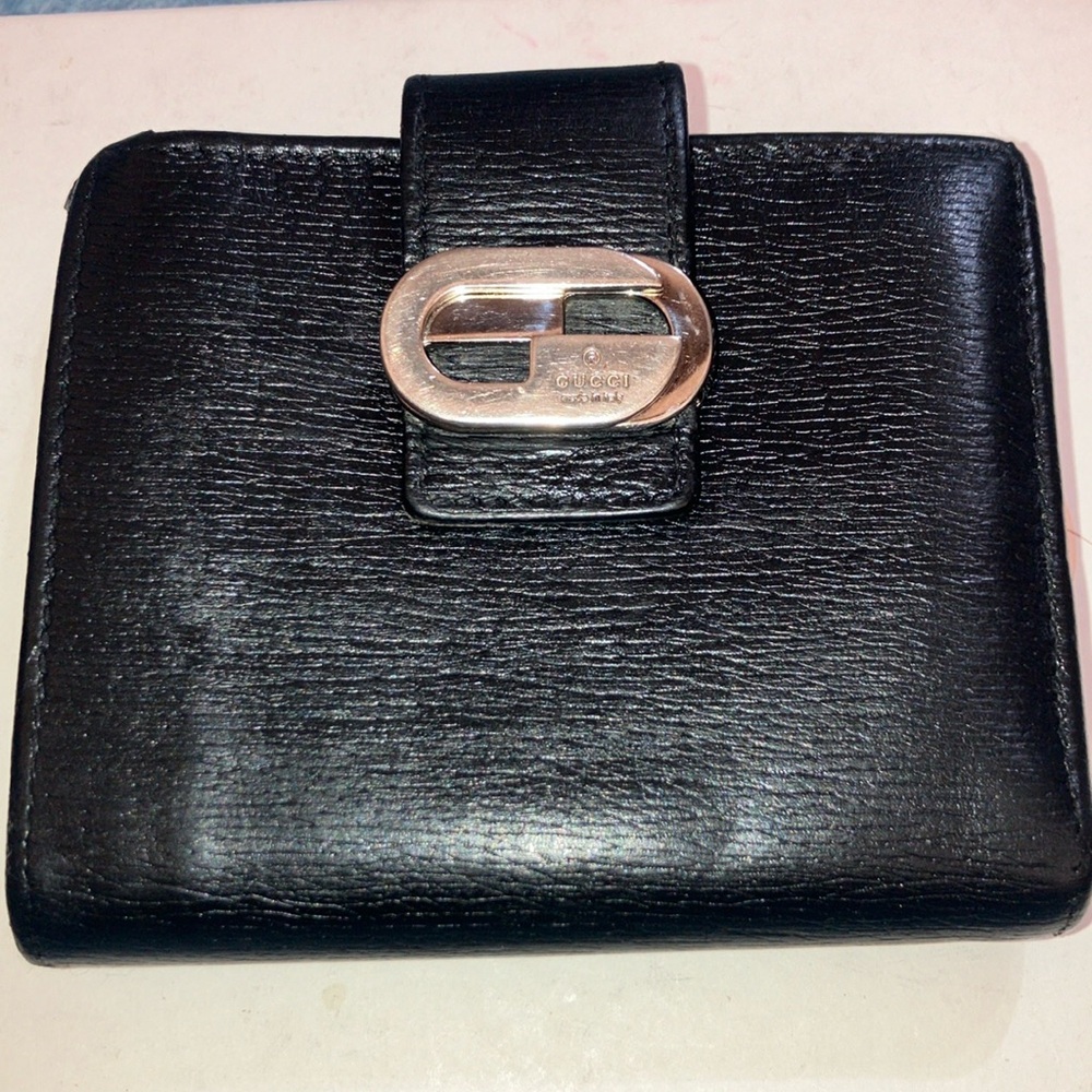Gucci Vintage black leather interlocking G bifold wallet with silver har… - Picture 12 of 12